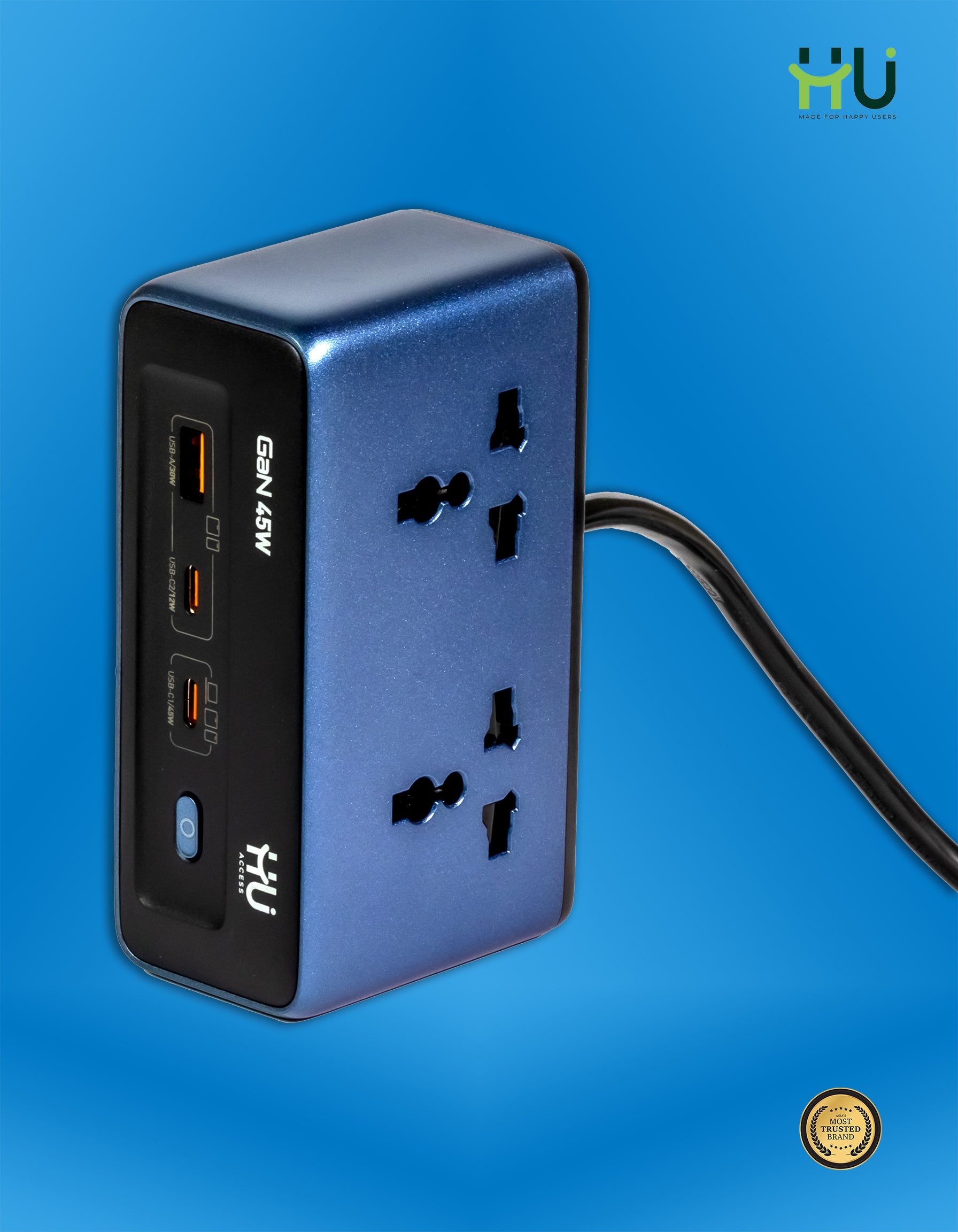 45W GaN Desktop Power Strip with USB Fast Charging