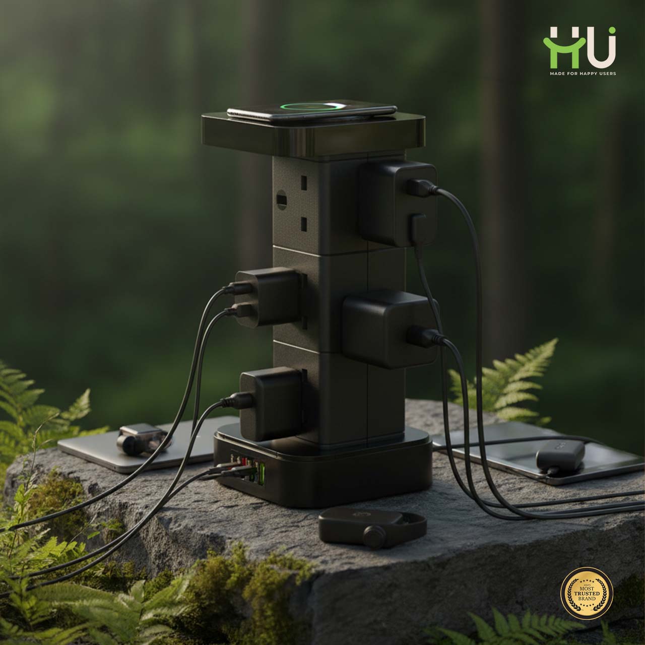 Tower Extension Board with 6 Sockets, USB & Wireless Charger