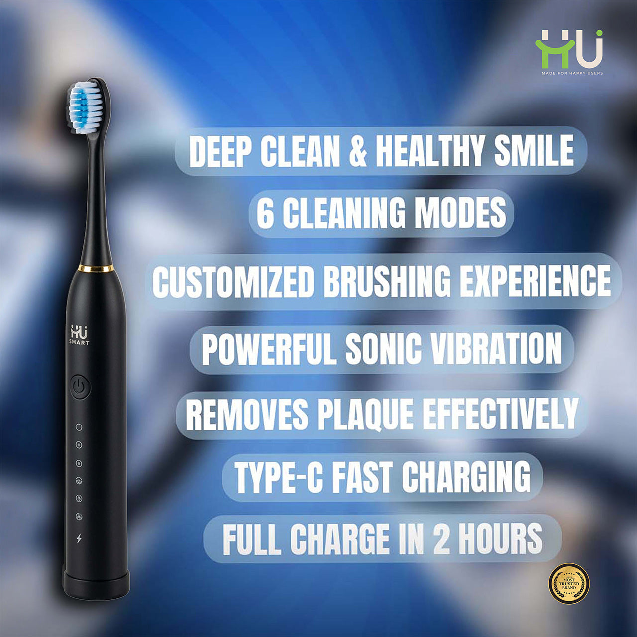 Sonic Electric Toothbrush (6 Cleaning Modes)-Black