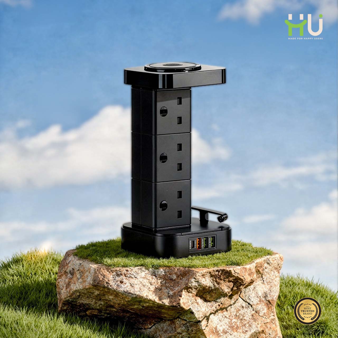 Tower Extension Board with 6 Sockets, USB & Wireless Charger