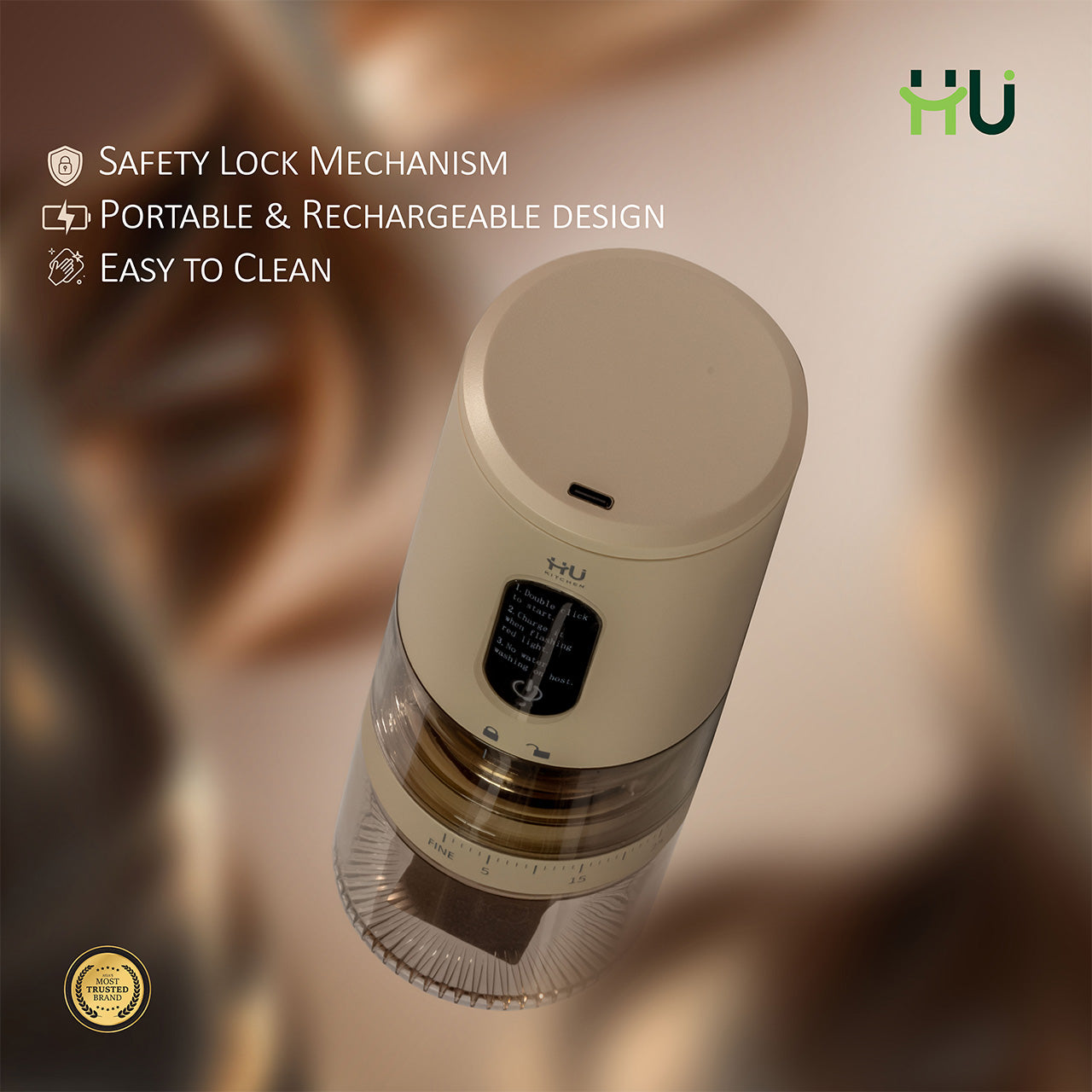 Electric Coffee Grinder Rechargeable Adjustable Grinder