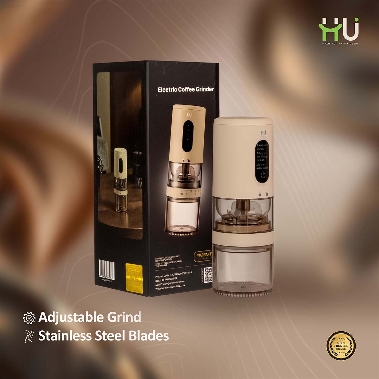 Electric Coffee Grinder Rechargeable Adjustable Grinder