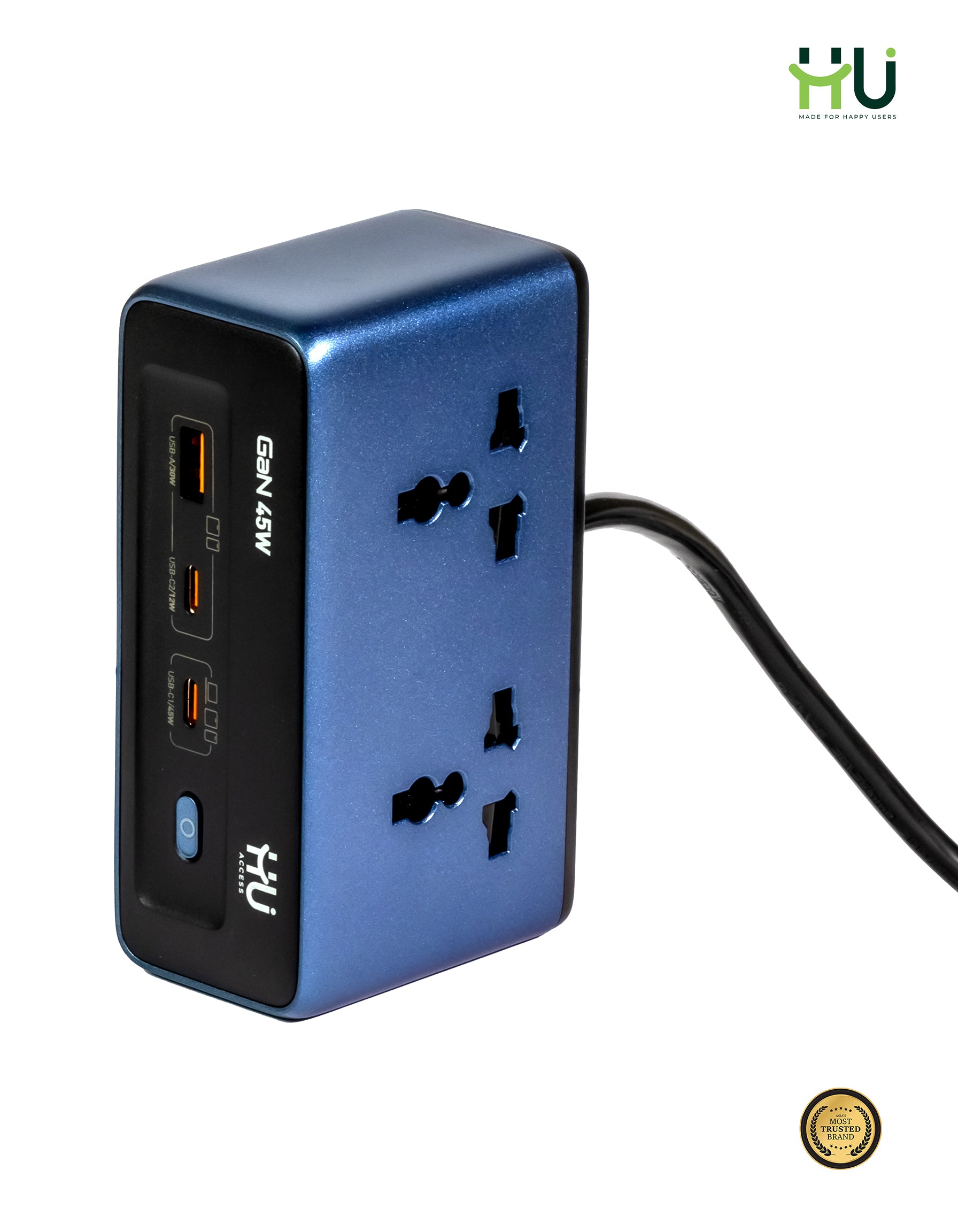 45W GaN Desktop Power Strip with USB Fast Charging