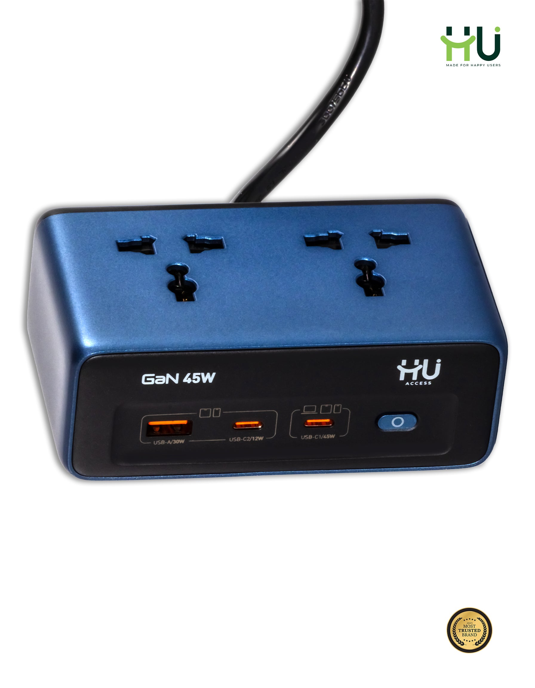 45W GaN Desktop Power Strip with USB Fast Charging