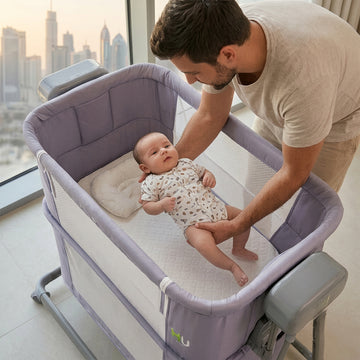 Electric Baby Bedside Sleeper Bassinet with Automatic Rocking, Digital Display, Adjustable Height, Mosquito Net, Breathable Mesh Sides & Lockable Wheels