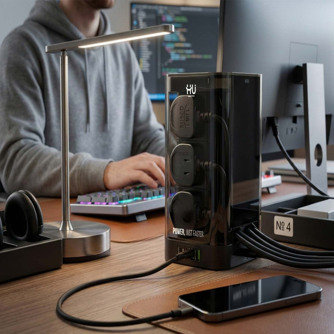 Tower Extension Board with 6 Sockets, USB & Wireless Charger