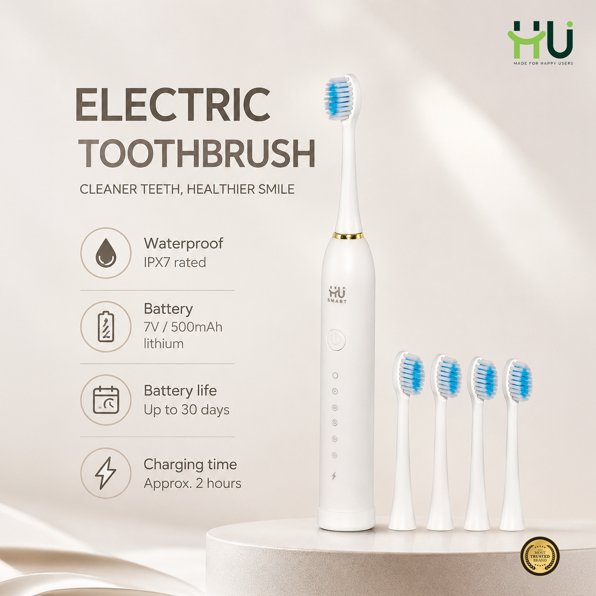 Sonic Electric Toothbrush (6 Cleaning Modes)-White
