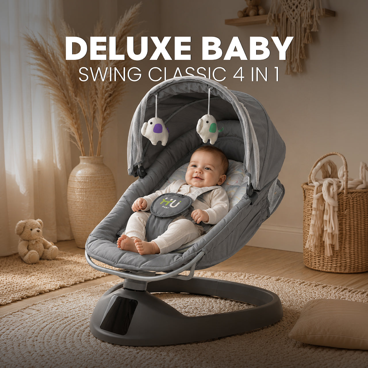 Electric Baby Swing with Bluetooth Music, Remote Control & 5-Speed Rocking
