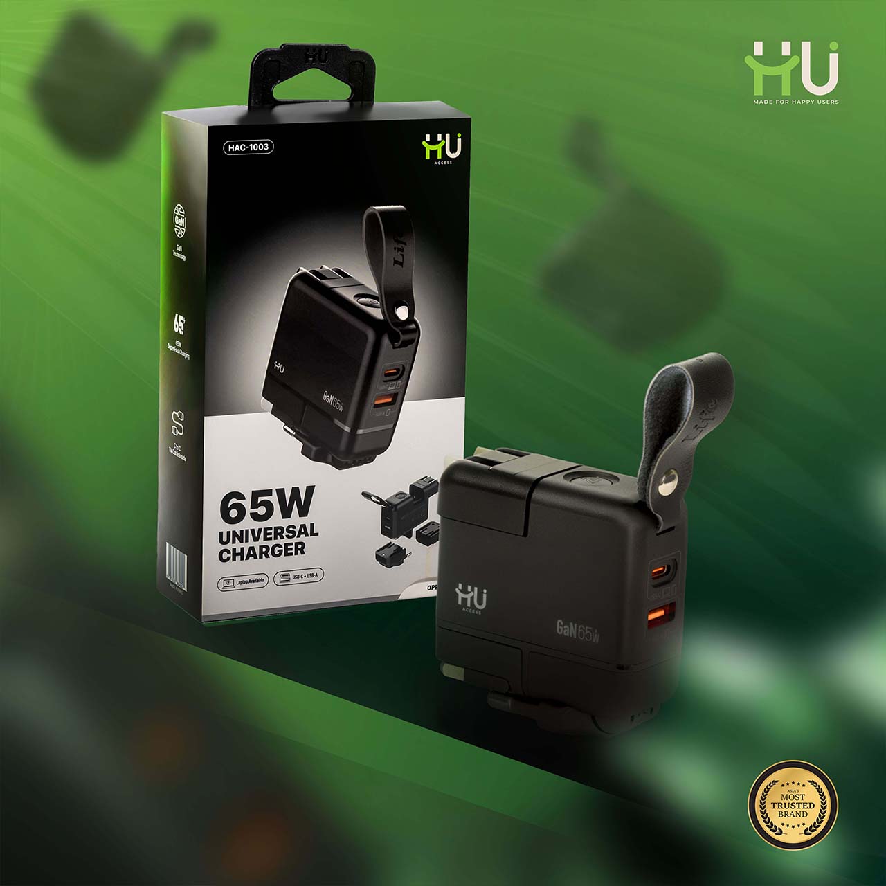 65W GaN Fast Charger USB-C Multi Port Charger