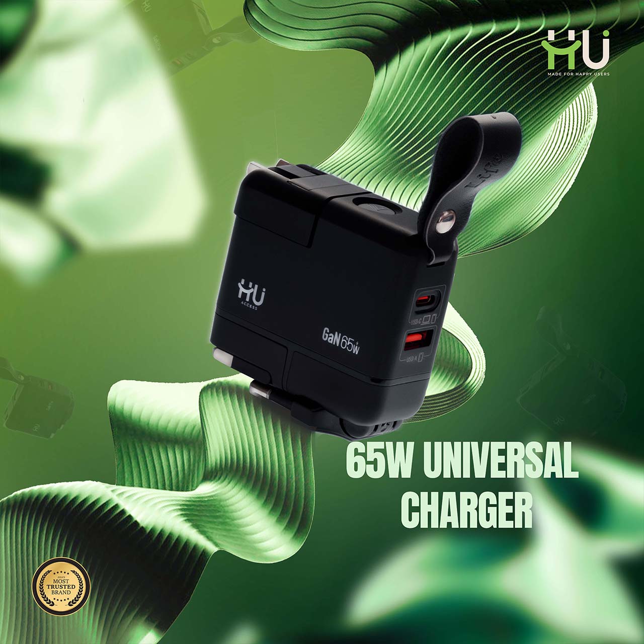 65W GaN Fast Charger USB-C Multi Port Charger