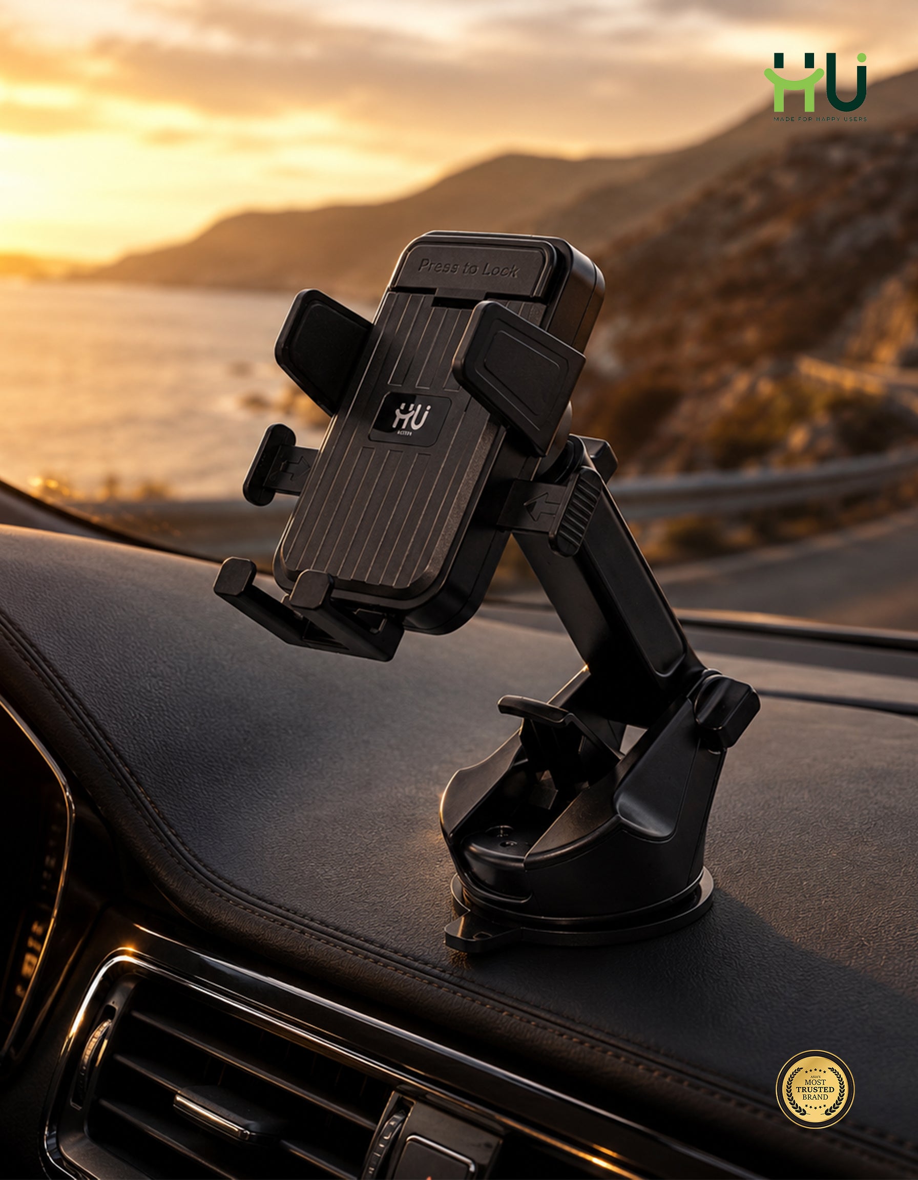 HU Press-Lock Car Phone Holder