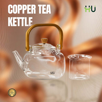 Heat Resistant Glass Tea Kettle with Copper Handle