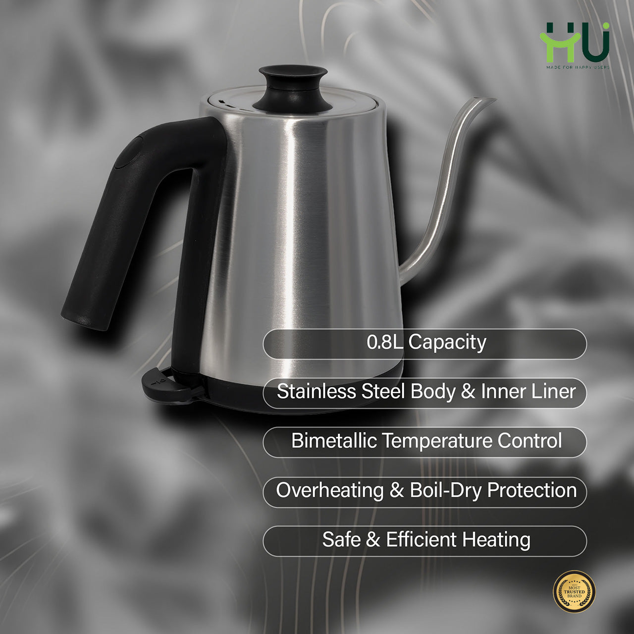 Gooseneck Stainless Steel Electric Kettle 0.8L