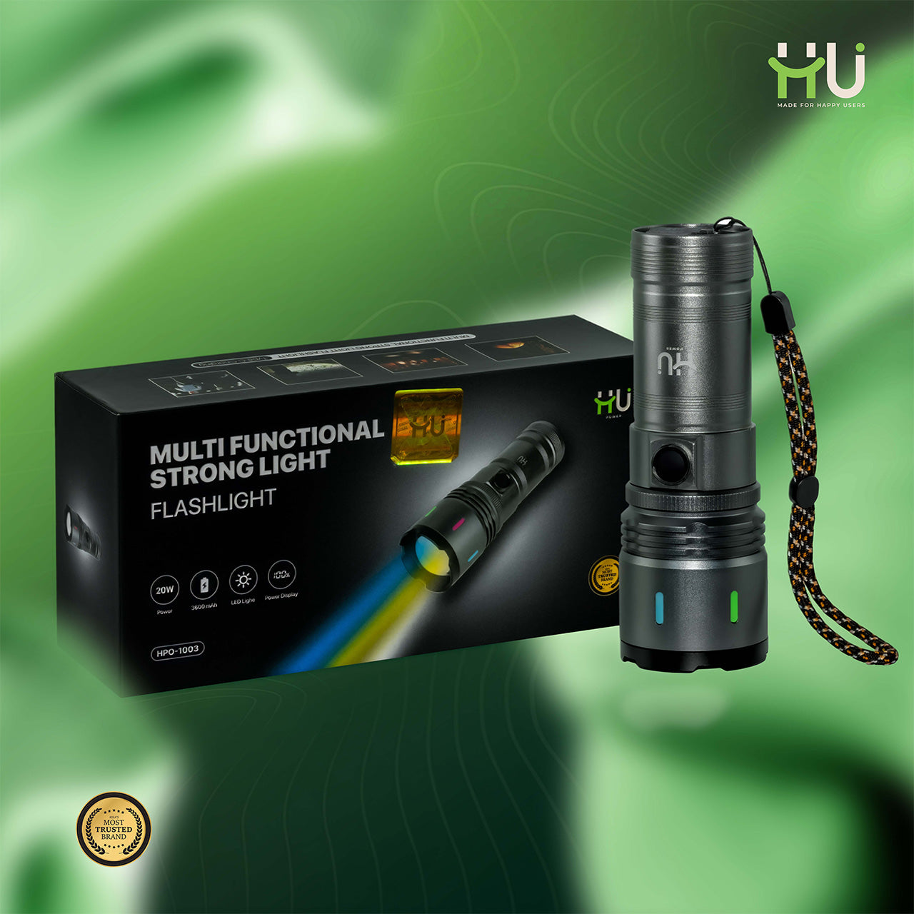 20W High Power LED Torch Rechargeable USB-C