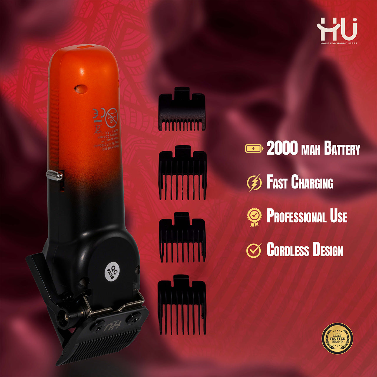Professional Hair Clipper 2000mAh Cordless Trimmer
