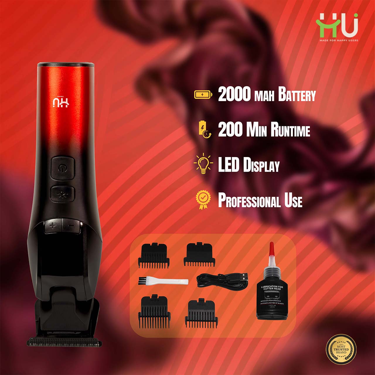 Rechargeable Hair Clipper 2000mAh LED Trimmer