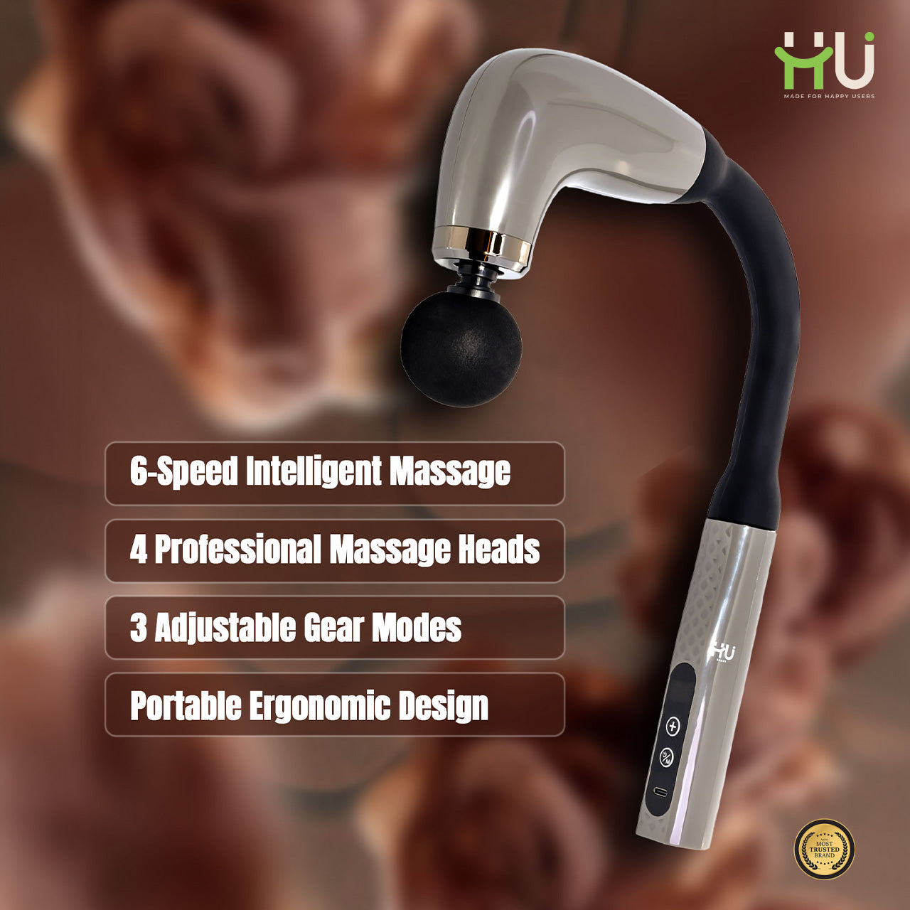 Deep Tissue Massage Gun 6 Speed 4 Heads Massager