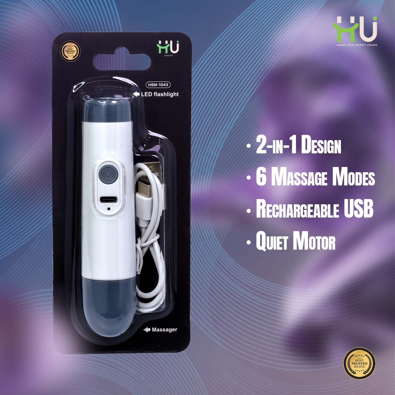 2-in-1 LED Flashlight & Mini Massager (Rechargeable, 6 Modes)