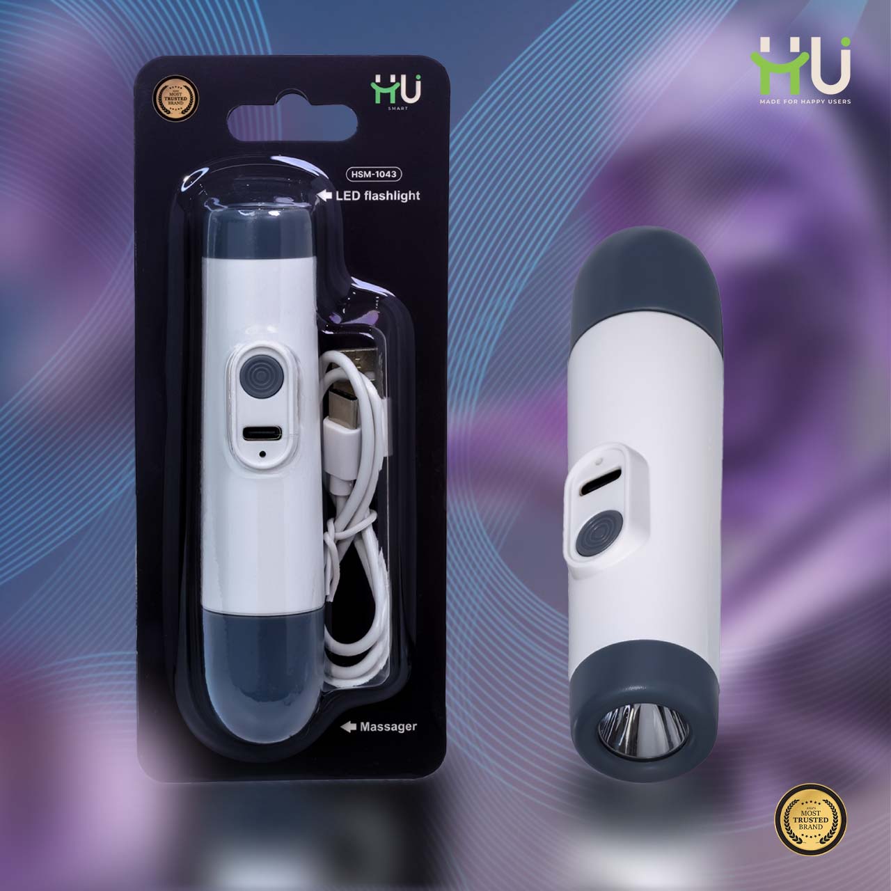2-in-1 LED Flashlight & Mini Massager (Rechargeable, 6 Modes)
