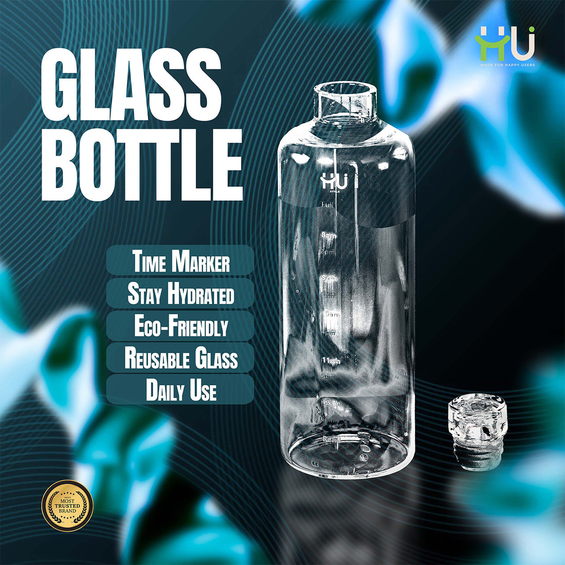 Glass Water Bottle with Time Marker Hydration Bottle