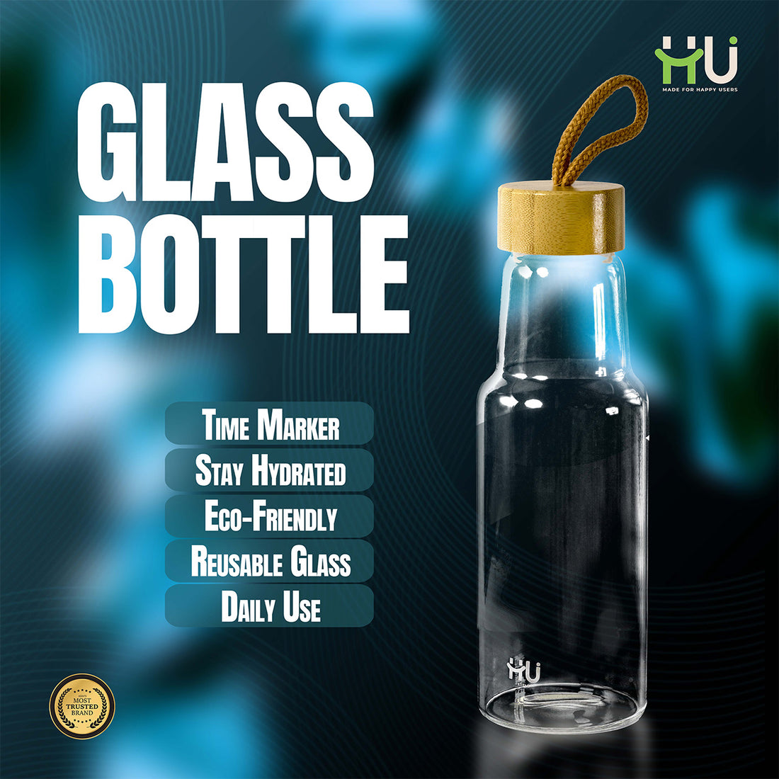 Glass Water Bottle Hydration Reminder Reusable Bottle