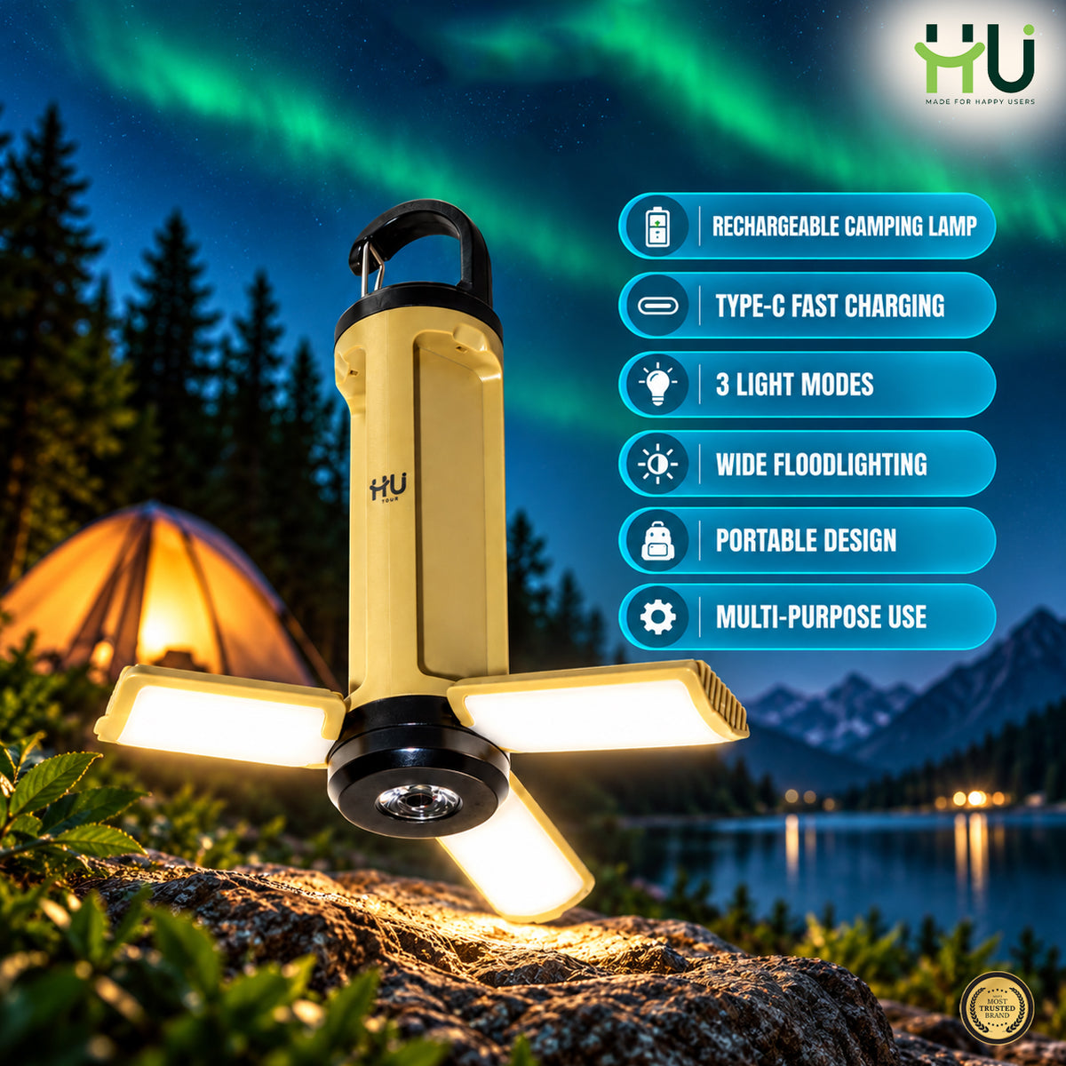 Portable LED Camping Lantern (Type-C Rechargeable)