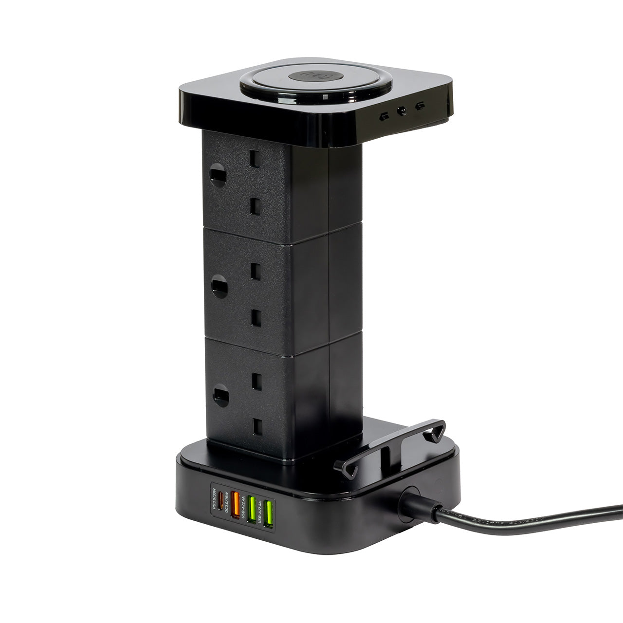 Tower Extension Board with 6 Sockets, USB & Wireless Charger