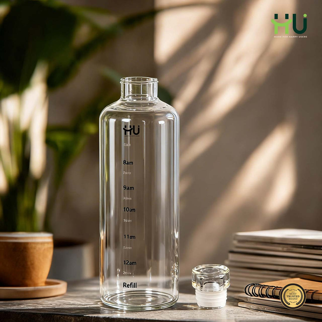 Glass Water Bottle with Time Marker Hydration Bottle