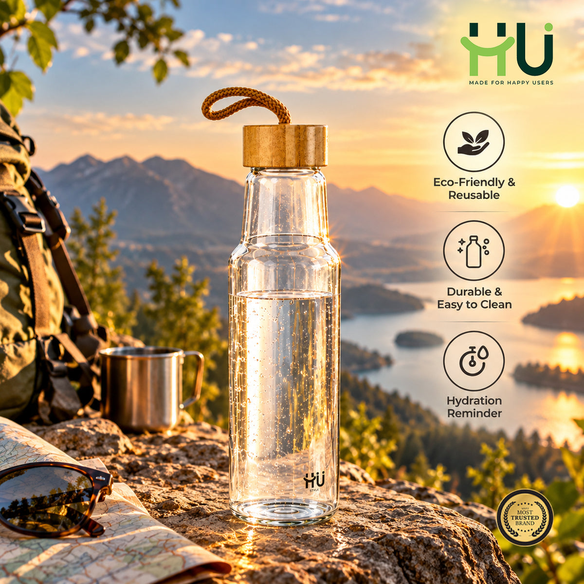 Glass Water Bottle Hydration Reminder Reusable Bottle