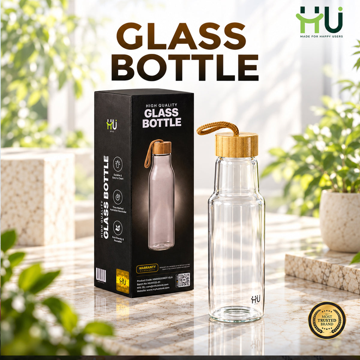 Glass Water Bottle Hydration Reminder Reusable Bottle
