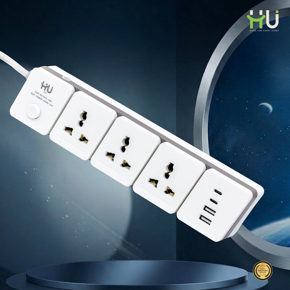 Extension Power Socket 3 Outlet + USB with 3M Cable