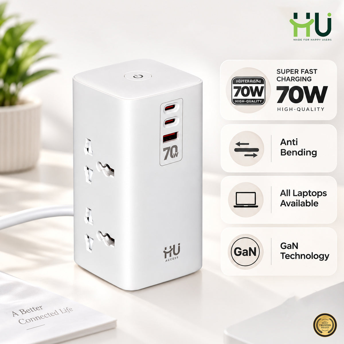 70W Tower Power Strip with Wireless Charging