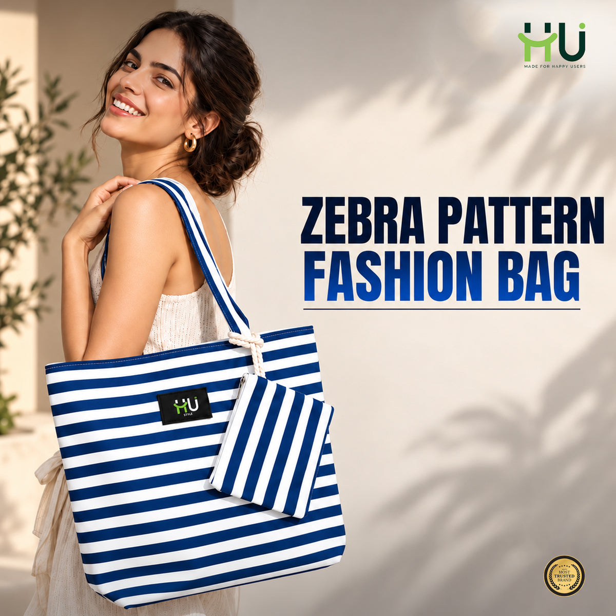 Zebra Pattern Fashion Bag – Blue & White