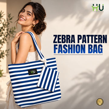 Zebra Pattern Fashion Bag – Blue & White
