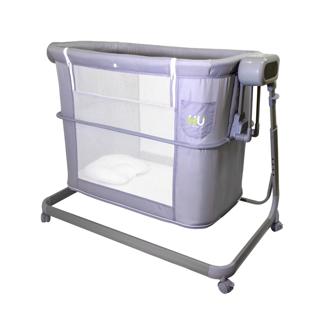 Electric Baby Bedside Sleeper Bassinet with Automatic Rocking, Digital Display, Adjustable Height, Mosquito Net, Breathable Mesh Sides & Lockable Wheels