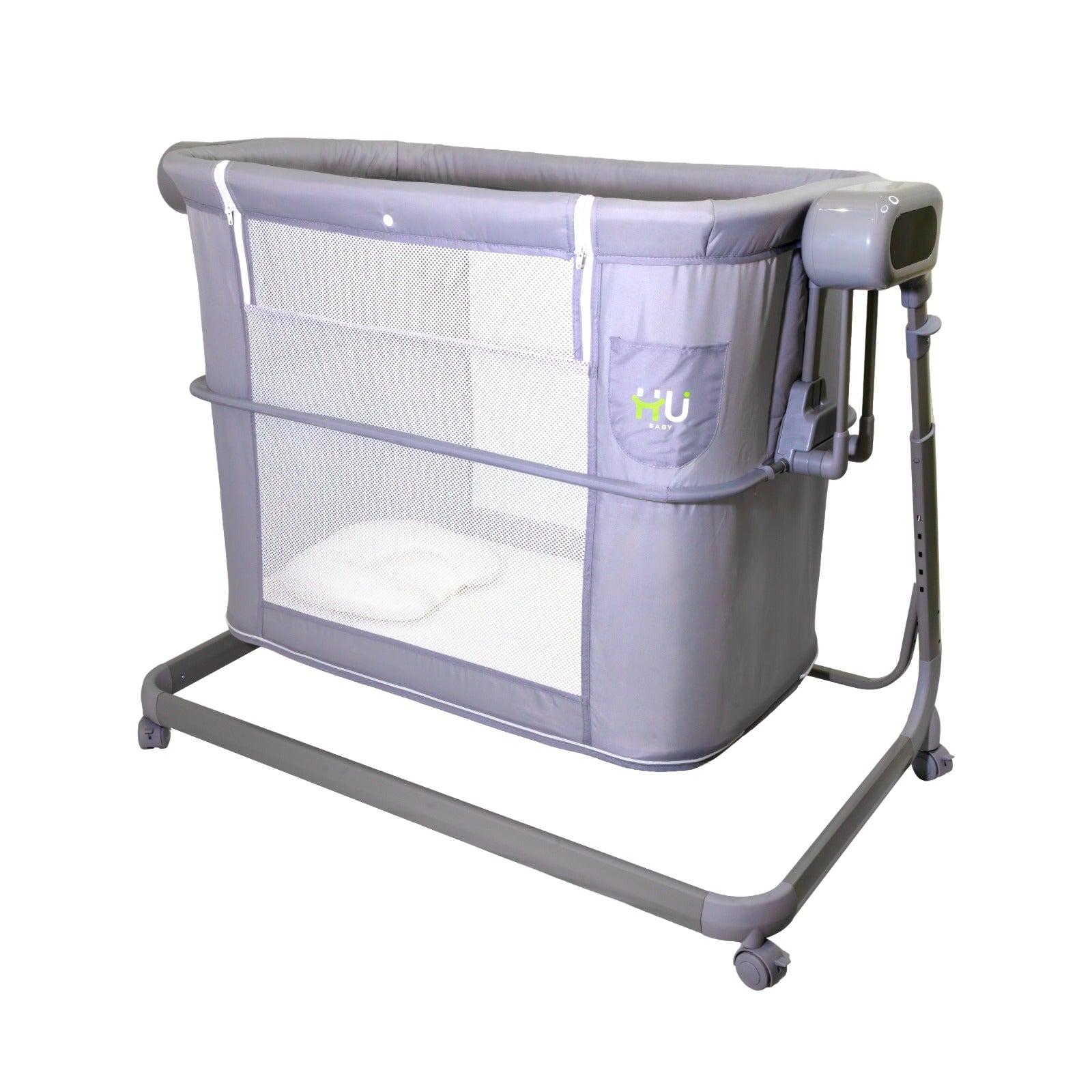 Electric Baby Bedside Sleeper Bassinet with Automatic Rocking, Digital Display, Adjustable Height, Mosquito Net, Breathable Mesh Sides & Lockable Wheels
