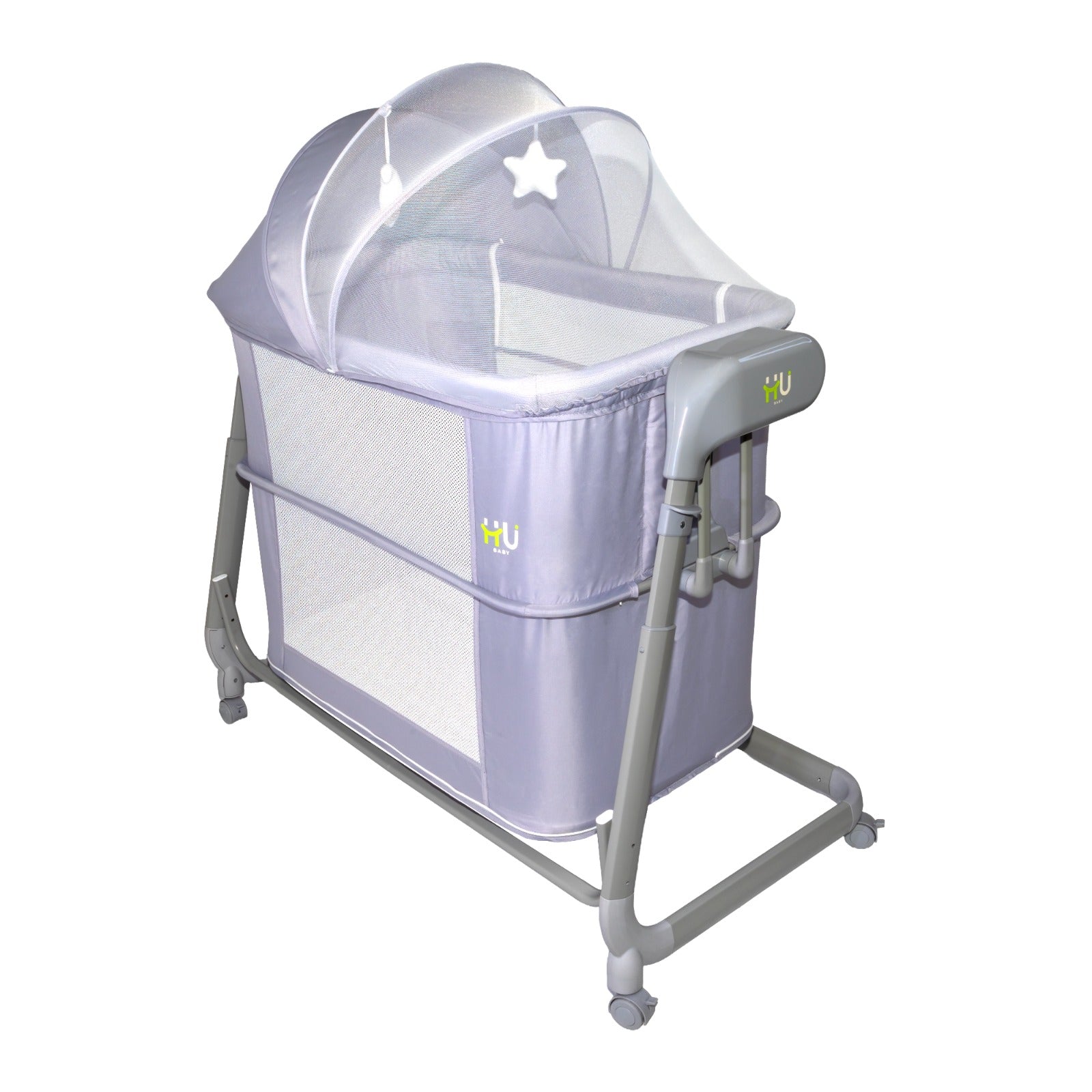 Electric Baby Bedside Sleeper Bassinet with Automatic Rocking, Digital Display, Adjustable Height, Mosquito Net, Breathable Mesh Sides & Lockable Wheels