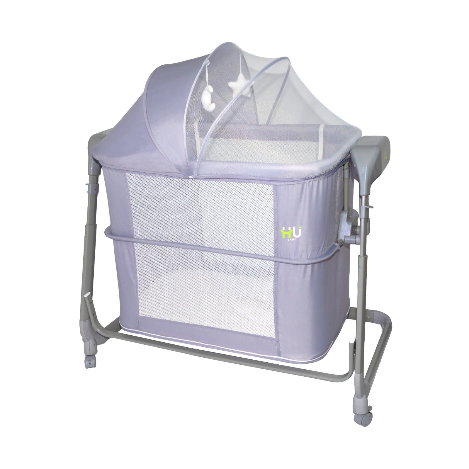 Electric Baby Bedside Sleeper Bassinet with Automatic Rocking, Digital Display, Adjustable Height, Mosquito Net, Breathable Mesh Sides & Lockable Wheels