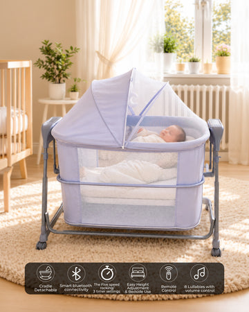 Electric Baby Bedside Sleeper Bassinet with Automatic Rocking, Digital Display, Adjustable Height, Mosquito Net, Breathable Mesh Sides & Lockable Wheels