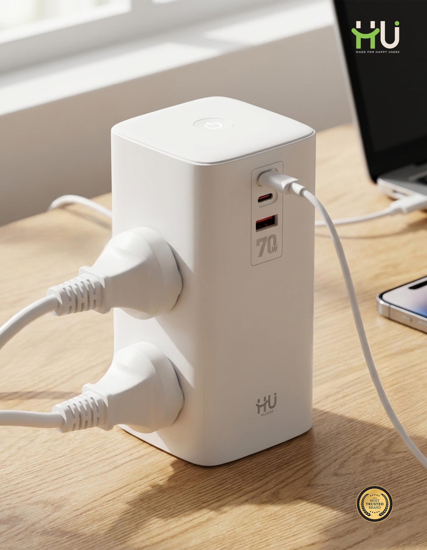70W Tower Power Strip with Wireless Charging