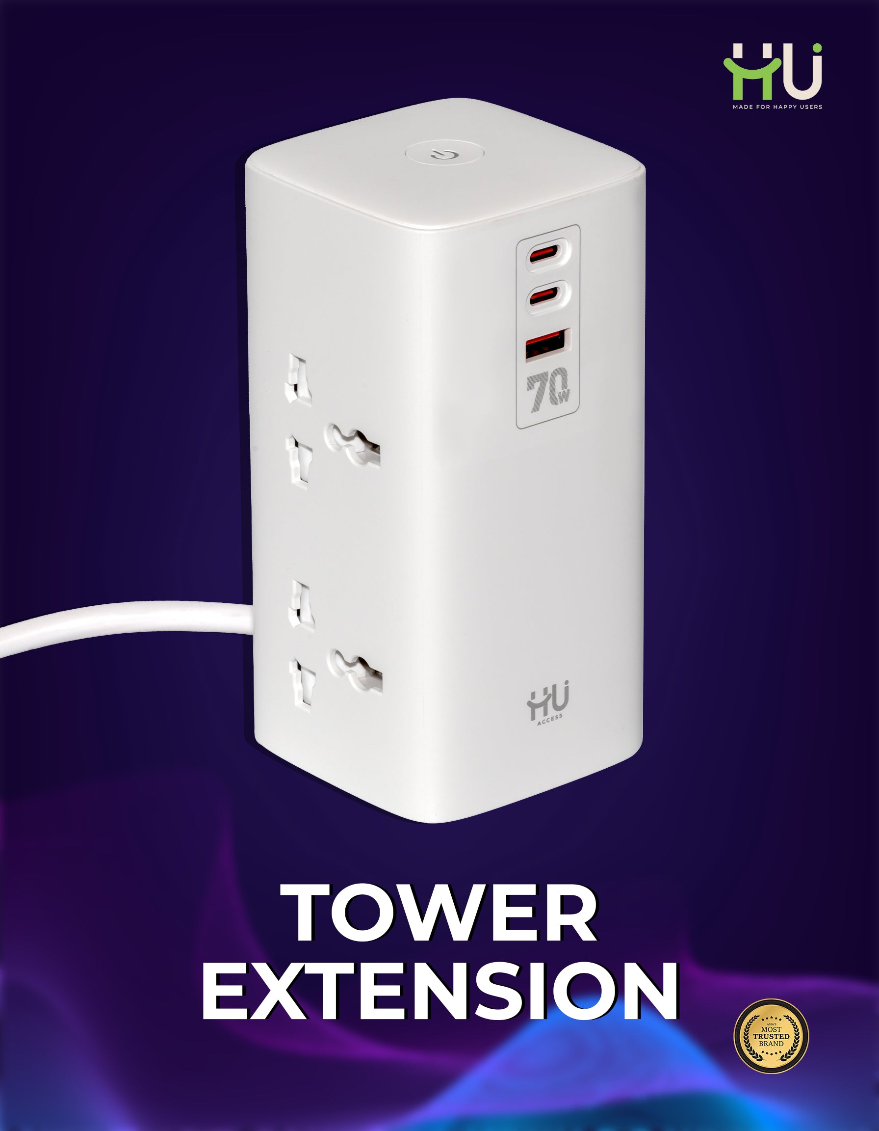 70W Tower Power Strip with Wireless Charging