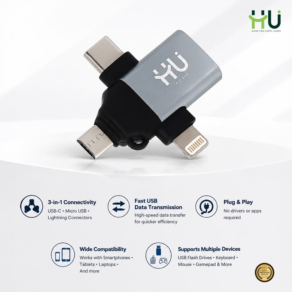 HU 3-in-1 OTG USB Adapter
