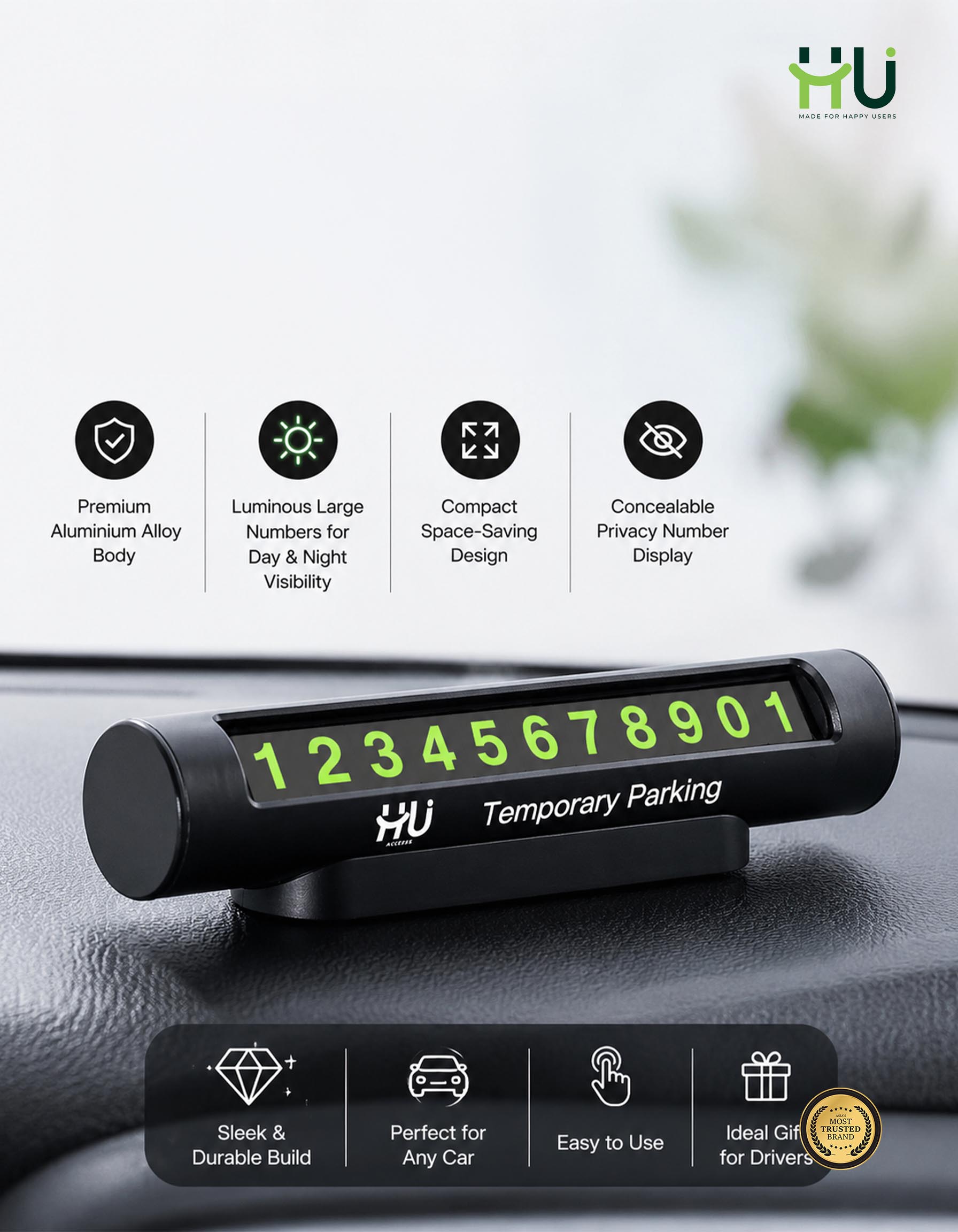 HU Luminous Parking Number Plate