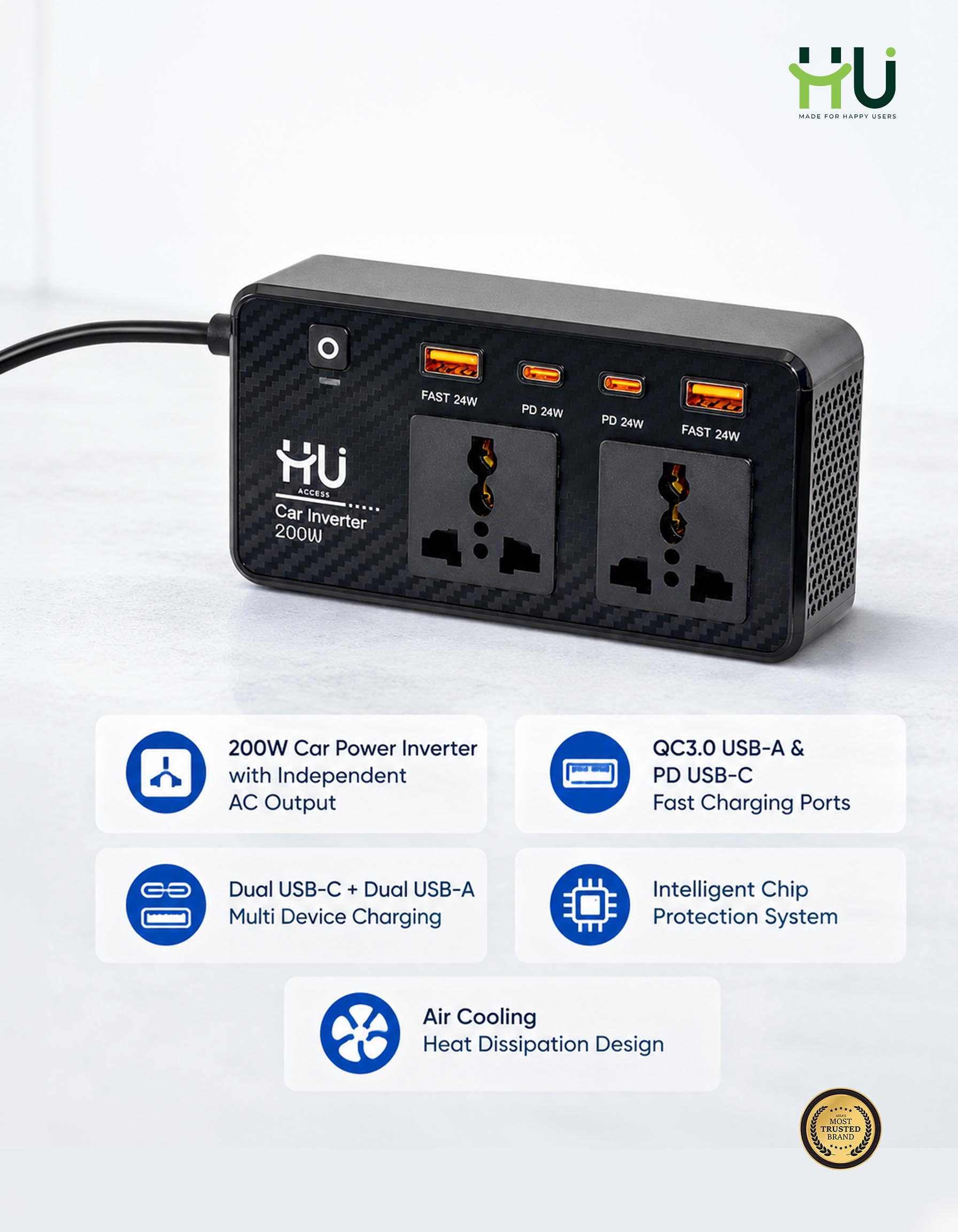 HU 200W Car Power Inverter