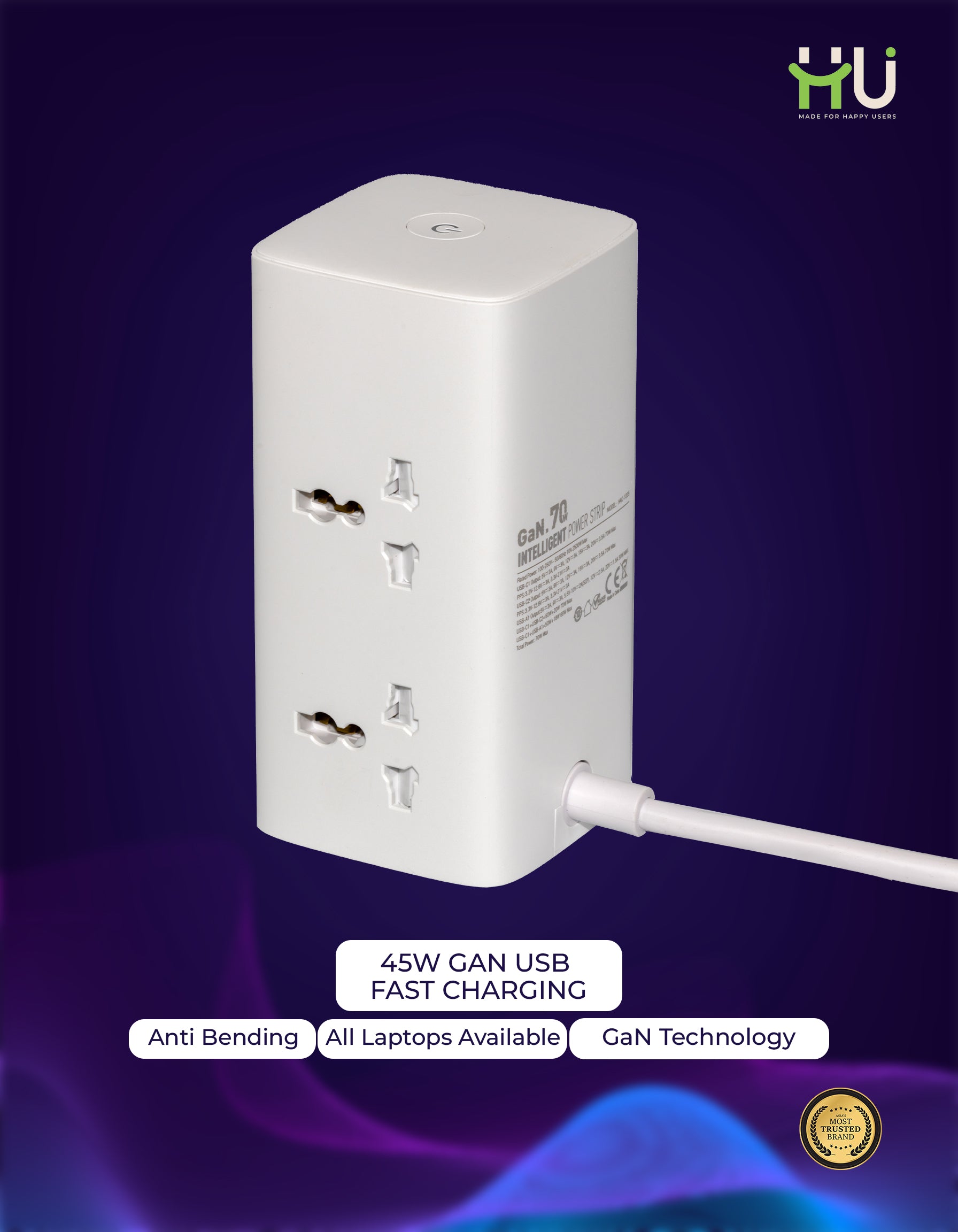 70W Tower Power Strip with Wireless Charging
