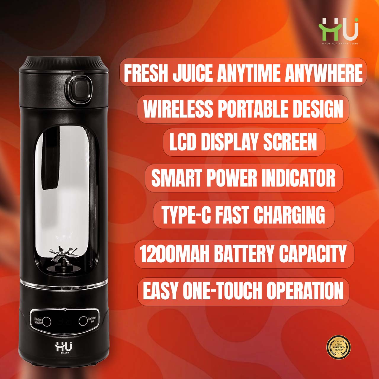Rechargeable Portable Smoothie Blender(600ml)-Black