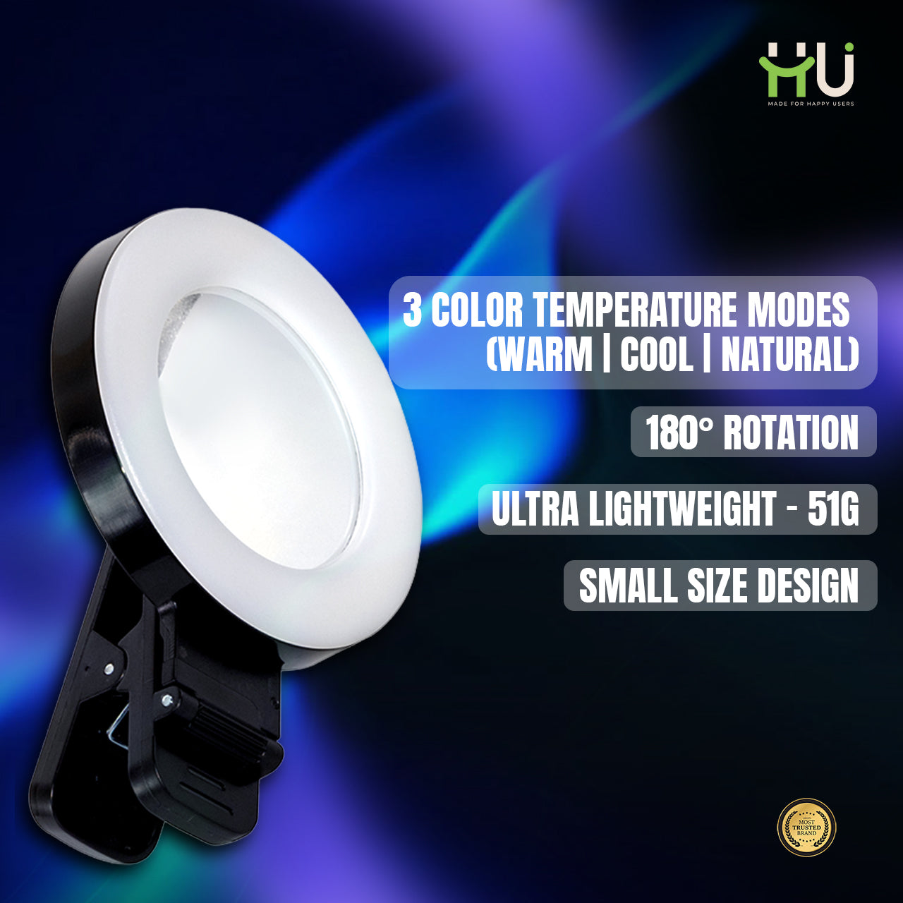 Portable LED Fill Light with 3 Color Temperatures & 180° Rotation