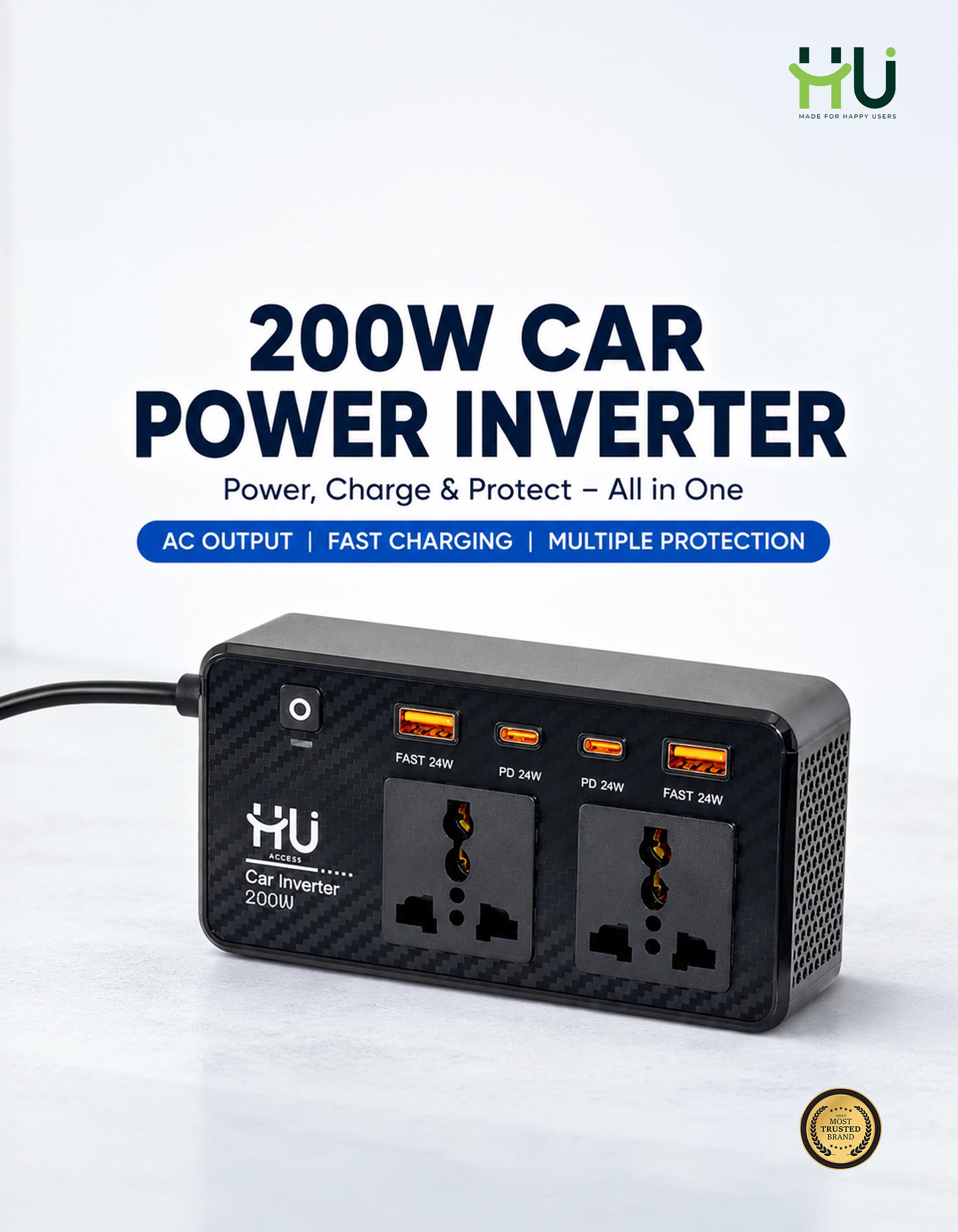 HU 200W Car Power Inverter