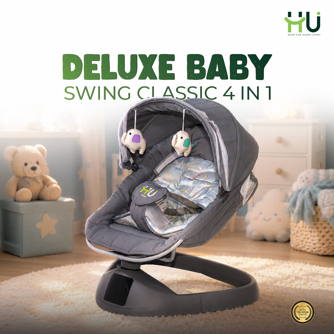Electric Baby Swing with Bluetooth Music, Remote Control & 5-Speed Rocking