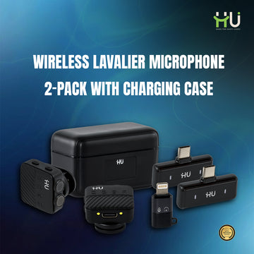 Wireless Lavalier Microphone 2-Pack with Charging Case